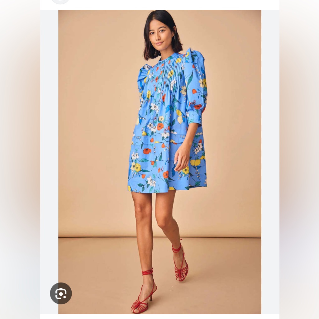 Hunter Bell Sidney Blue Dress With Floral Print In Wildflower. Size Xs